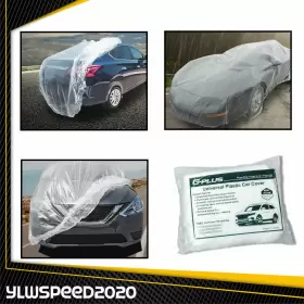 V-02cca0001a Ylwspeed20 Clear Plastic Temporary Universal Disposable Car Cover Rain Dust Garage New