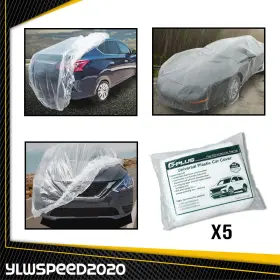 V-02cca0001awt5 Ylwspeed20 5pcs Clear Plastic Temporary Universal Disposable Car Cover Rain Dust Garage